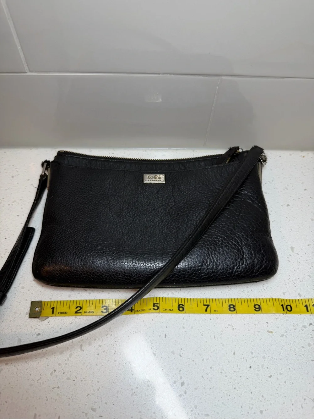 Coach Madison East/West Swingpack crossbody bag purse black pebbled leather